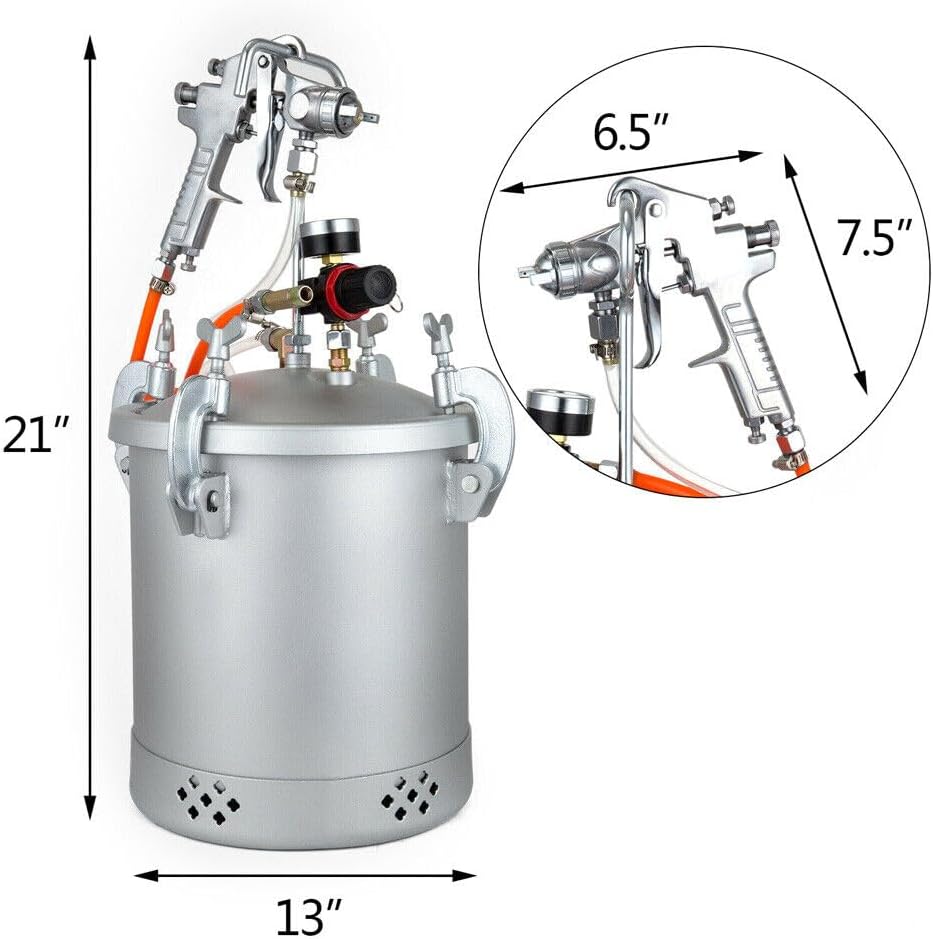 Verfspuit – Spuitpistool – Verfspuitmachine – Lakspuit – Drukspuit – 10L Metalen Drukvat – Veiligheidsklep en Drukregelaar