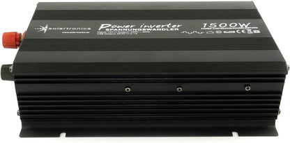 SOLARTRONICS Spanningsomvormer NM1500 12V 1500 Watt ZWART - 3000 Watt piekvermogen - omvormer 12 V naar 230 V - LifePO4 / lithium, lood- of AGM-batterij compatibel - met Schuko- en USB-aansluiting