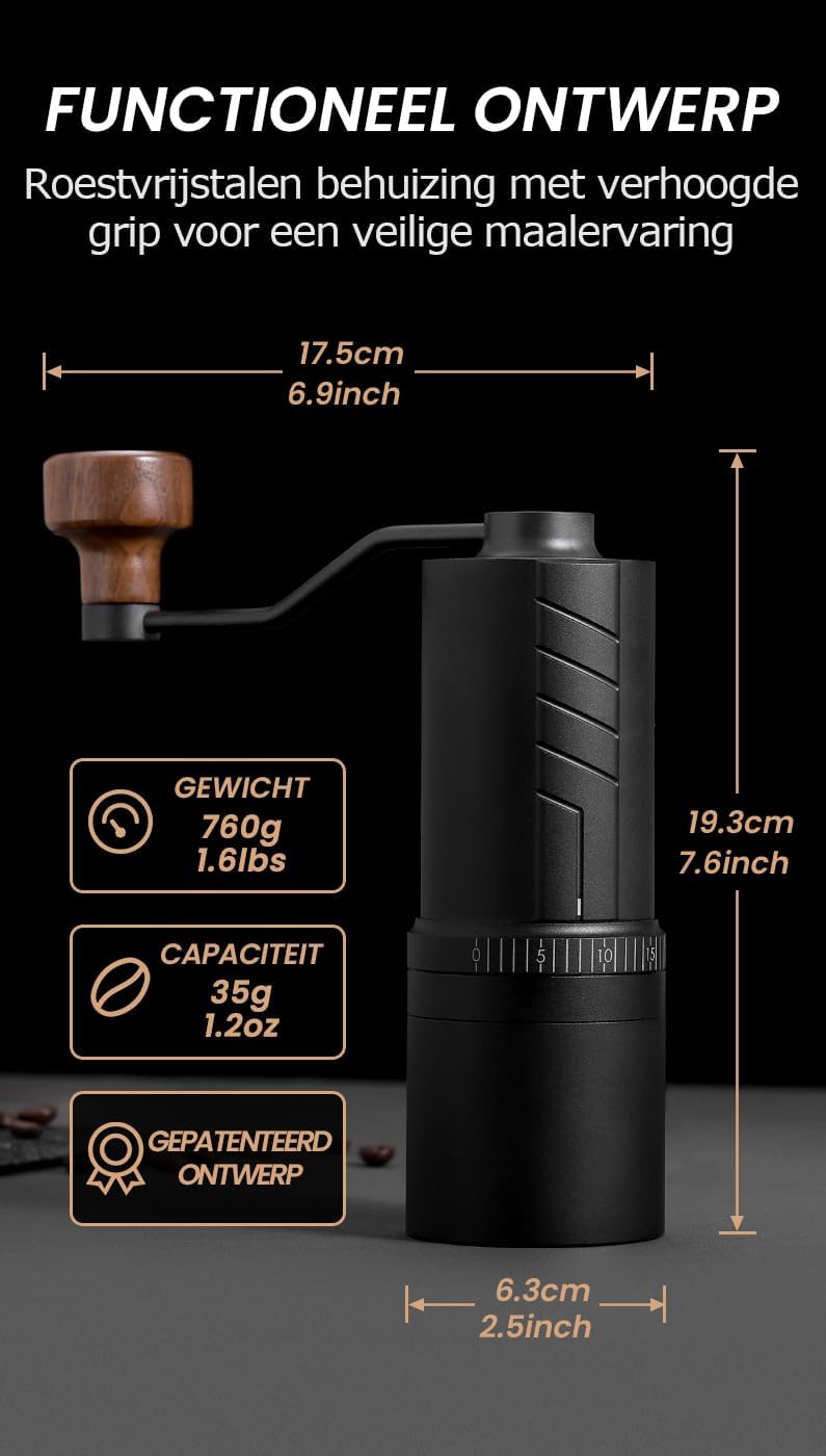 Handmatige Koffiemolen – Koffiemolen – Handkoffiemolen – Koffiebonen Molen – Koffiemaler – 20 Maalstanden – 35 G Capaciteit