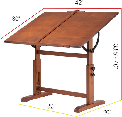MEEDEN Extra grote houten tekentafel, 76 x 106,7 cm, tekentafel, knutseltafel met in hoogte verstelbaar, vergroten kantelbaar tafelblad, kunstbureau schildertafel om te lezen, schrijven