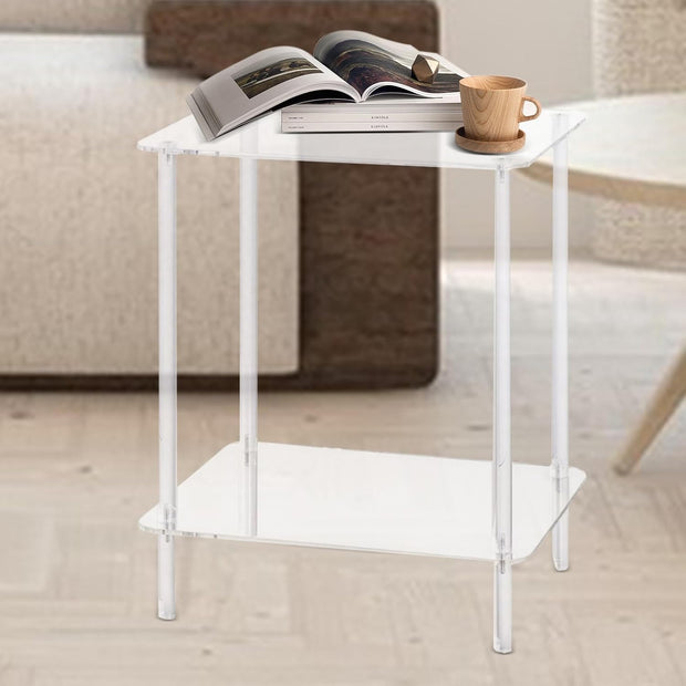 offietafel - Table - Coffe table - Living Room Table - Acryl Drinktafel - 2-laags - Helder - Transparant - Vierkante bijzettafel - Voor moderne woonkamer - Bijzettafel voor drankjes en snacks