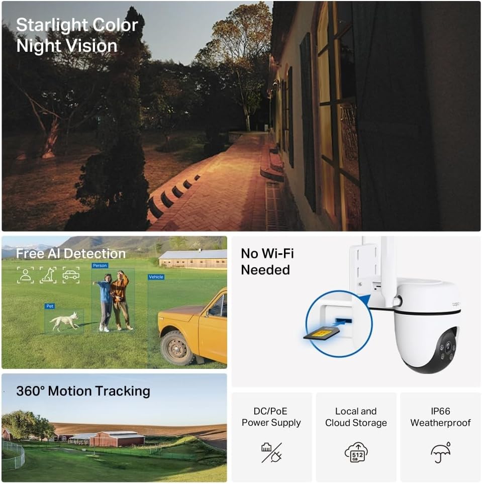 360° Bewakingscamera – Beveiligingscamera – Surveillance Camera – CCTV Camera – Toezichtcamera – 4G LTE Simkaart – Starlight Gekleurd Nachtzicht – Gratis AI-Detectie – IP66 Weerbestendig – 1080p Full HD – DC/PoE Voeding – Lokale en Cloudopslag