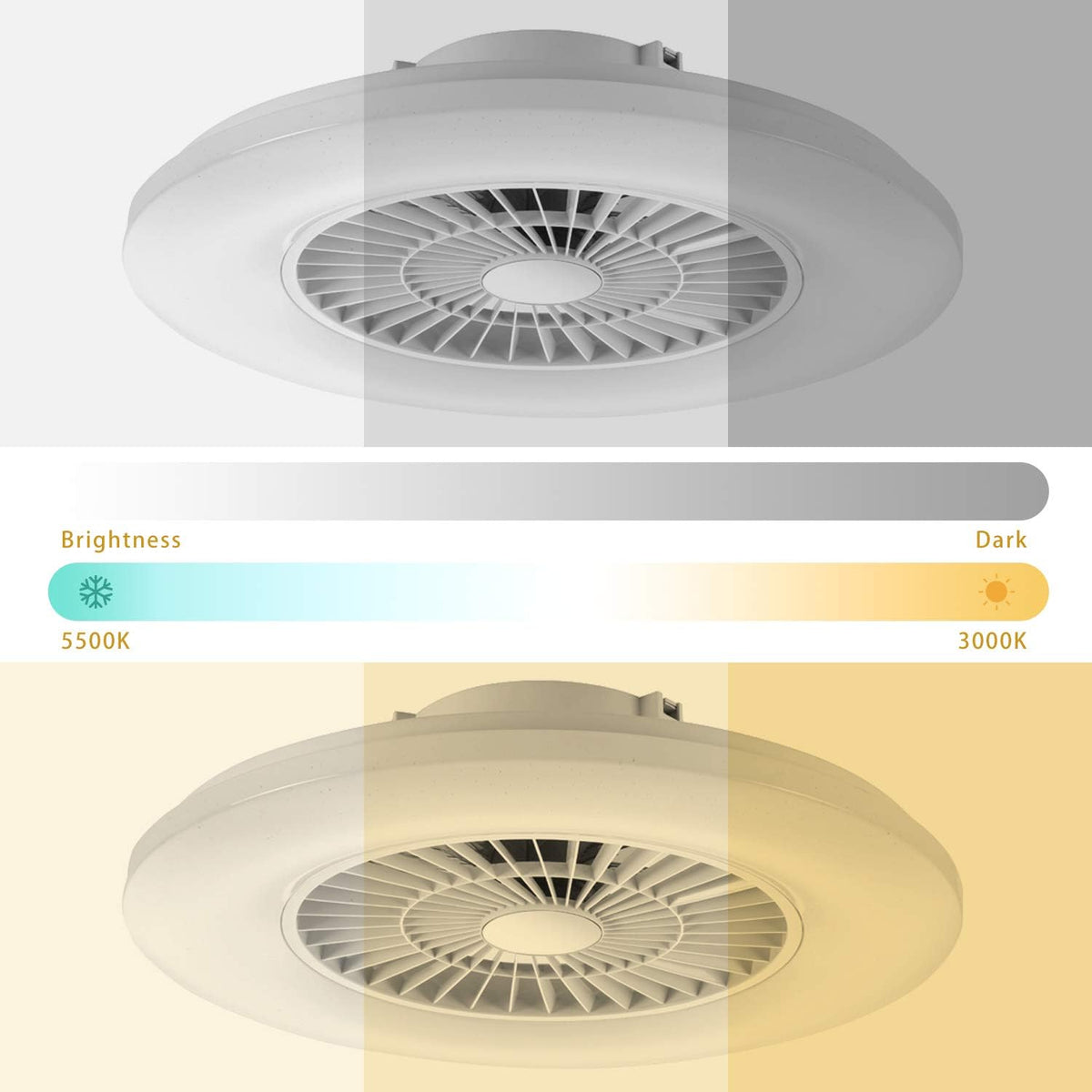 Intelligente led-plafondlamp met ventilator, plafondventilatorlampen, traploze instelling van de windsnelheid, continu dimmen, moderne ventilatorverlichting 60 cm
