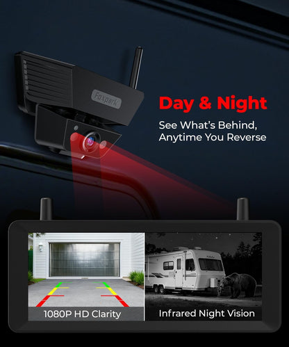 Dubbele achteruitrijcamera op zonne-energie, draadloze magneet: 2 min DIY installatie 7,2 inch 1080P Dual Channel monitor met DVR opname dubbele achteruitrijcamera's camper aanhanger paardenaanhanger
