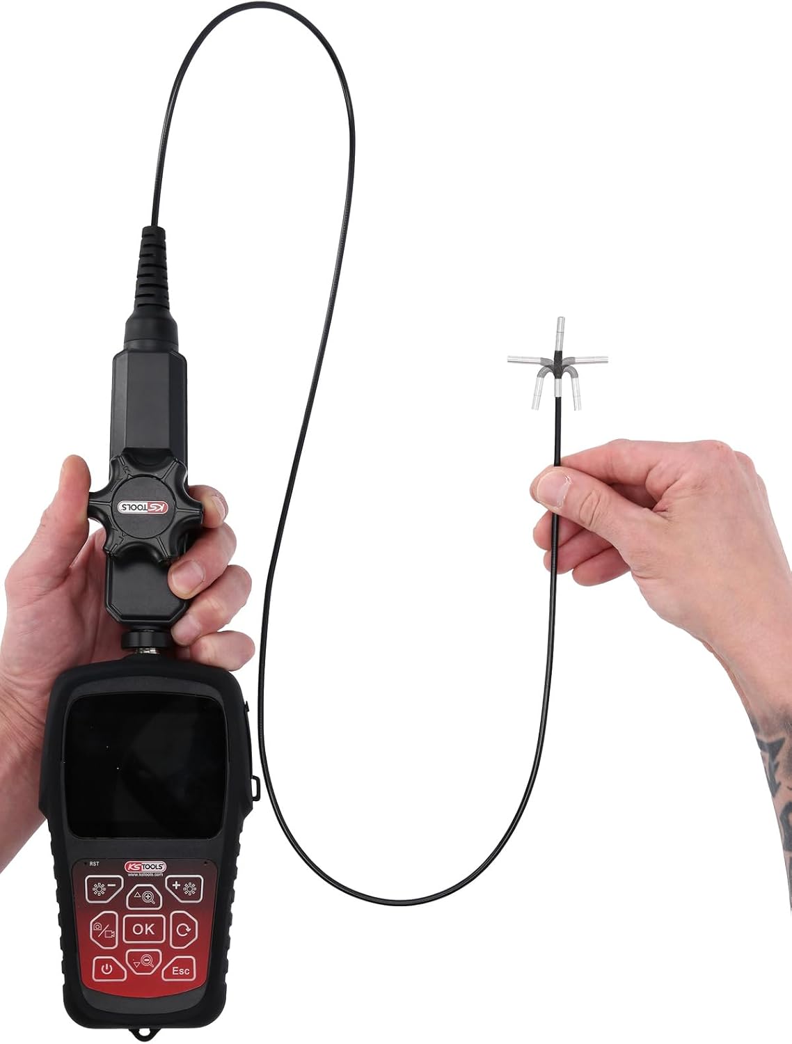 KS Tools 550.7550 HD-videoscoopset met Ø 3,9 mm 180° en 0° HD frontcamera-sonde, flexibele pvc-hoes, 3-delig