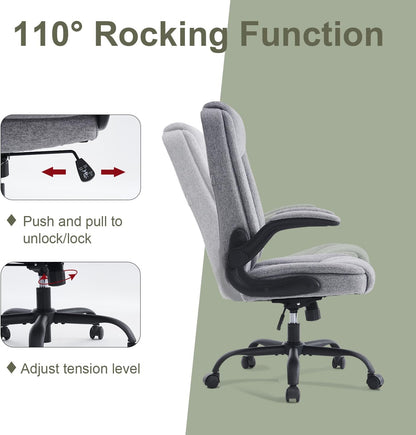 CASTLOVE Bureaustoel, ergonomische bureaustoel met gevoerde armleuningen, inklapbaar, in hoogte verstelbaar, kantelfunctie en hoofdsteun, comfortabel voor thuiskantoor, bureaustoel, 150 kg (Grijs)