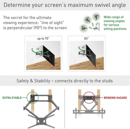 Barkan 1 meter lange tv-wandbeugel, 13-80 inch dubbele arm, zwenkbaar/volledige beweging plat en gebogen televisie tv-beugel, houdt tot 50 kg, extra stabiel, 101 cm, voor LED OLED LCD, max. VESA