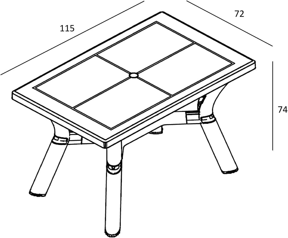 RESOL Dalia Tuintafel, rechthoekig, 115 x 72 cm, voor maximaal 4 personen, modern en elegant design, met parasolgat en uv-bescherming, voor buiten eetkamer, terras, veranda, wit