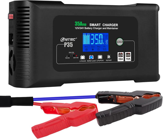 Autolader 12 V/24 V – Acculader – Onderhoudslader – Snellader – Desulfator – Intelligente 7-traps Laadprogramma – Reparatiemodus Met Temperatuurcompensatie