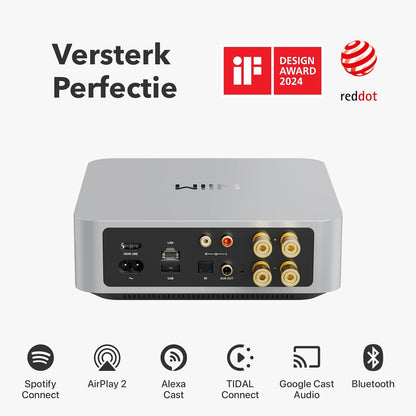 WiiM Amp: Multiroom Streaming Versterker | Compatibel met AirPlay, Google Cast, Alexa | HDMI, Spraakbesturing | Stream vanaf Spotify, Amazon Music, Tidal & Meer | Zilver
