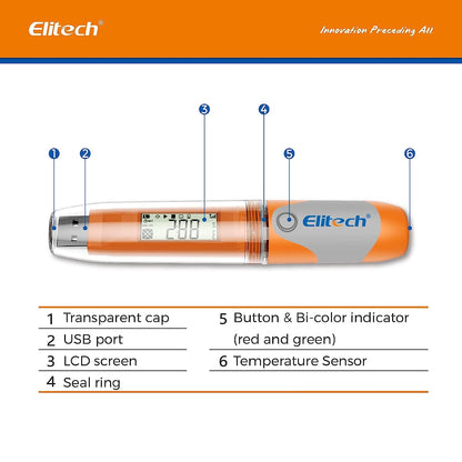 Elitech RC-51 PDF temperatuur USB datalogger recorder testpunten stiftstijl 32000 opnamepunten (10 stuks)