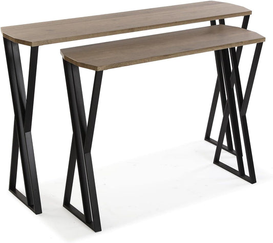 Versa Oakland Smalle hal of vestibule Entree hal meubilair, Console Tafel, Set van 2, Afmetingen (H x B x H) 75 x 30 x 120 cm, Hout en metaal, Kleur Bruin en zwart