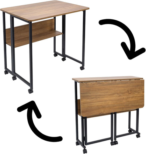Computertafel - Computerbureau - Laptoptafel - Inklapbaar Kleine Tafel - Werktafel - Bijzettafel - met Wieltjes - Opvouwbare - IndustriëLe Stijl - voor - Thuis - Kantoor - 80 x 58 x 79 cm - Notenhout Verf