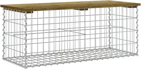 Tuinbank – Tuinmeubel – Buitenbank – Zitbank – Gabionbank – Stevig Gegalvaniseerd Staal – Geïmpregneerd Grenenhout 103x44x42 cm