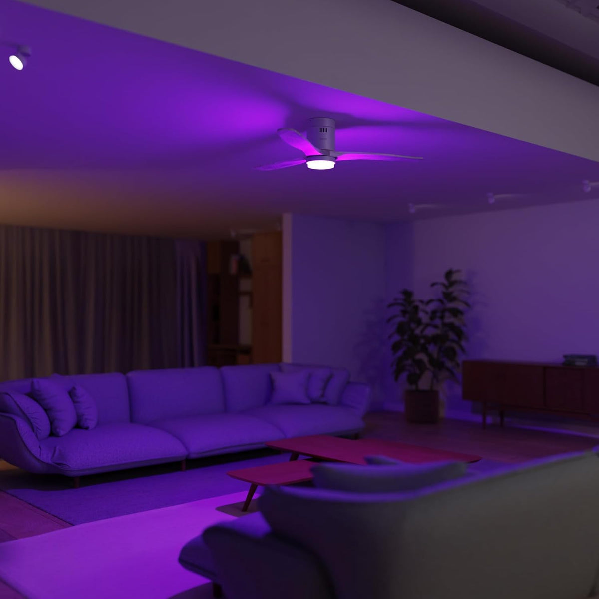 Hombli Smart Plafondventilator met ledlicht, app- en afstandsbediening, wit met houtlook, 132 cm, stil, wifi, voor ruimtes tot 12 m²