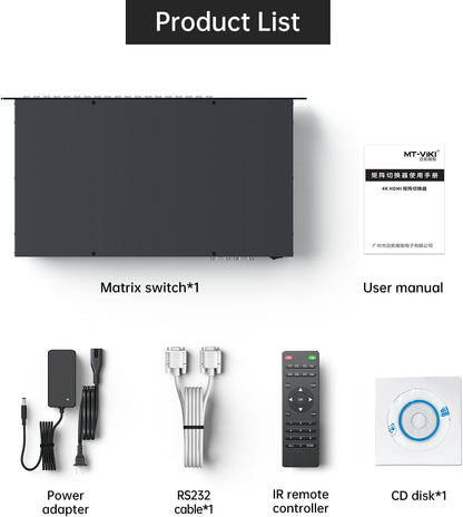16 x 16 HDMI-matrixschakelaar – Matrix Switch – HDMI Splitter – HDMI Schakelaar – Verdeelschakelaar – 4K @ 30 Hz – 3,5 mm Stereo Audio-extractor