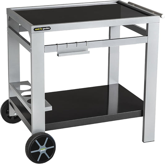 Cook'in Garden, Tuinwagen Media M trolley met werkblad, meubels op wielen, buitenkeuken, ideale houder voor grillplaat of barbecue, gemakkelijk te verplaatsen, L 93,5 × B 67 × H 80,5 cm
