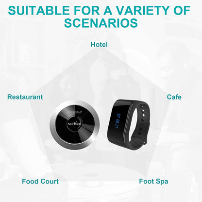 SINGCALL Draadloos oproepsysteem, Draadloos Pager Oproepsysteem, Restaurant Paging Systems, 360 graden waterdichte Pager horlogeontvanger, geen schroefseper, pak van 5 pagers en 1 ontvanger