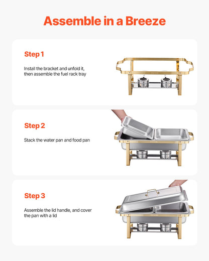Buffetset – Buffetverwarmer – Chafing Dish – Warmhoudpan – Warmhoudset – Goudkleurig RVS – 2x 7,5 L + 4x 4 L Bakken