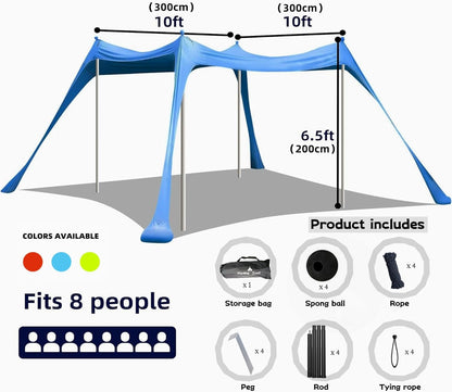 Beach Tent Canopy Sunscreen 10x10 FT Anti-UV Portable Umbrella (Blue, XL)