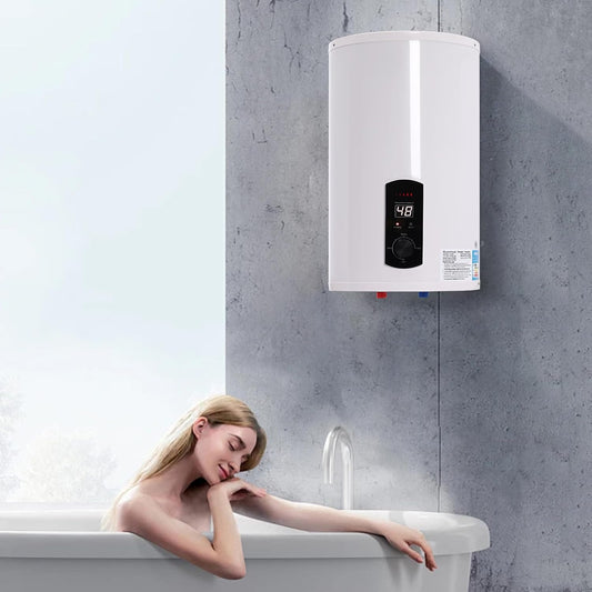 Electric Water Heater, 2000 W, 50 Litres, Electric Hot Water Heater, Wall Mount, Horizontal Water Heater, Shower with Tap, Shower Head, 25-75°C, Water Heater, Hanging on the Wall - QUORE