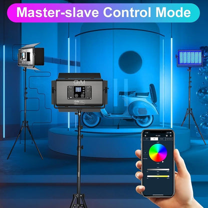 GVM 1500D RGB videolichtpaneel met lichtstatief, 3 stuks 75 W led-fotografielamp 27000lux/0,5 m 3200K-5600K studiolicht voor YouTube film streaming, 18 lichteffecten, app-bediening, 1128 lampkralen