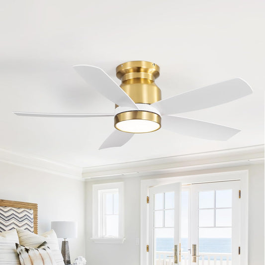 Sofucor Plafondventilator met verlichting, stille witte plafondventilator met licht, afstandsbediening, 5 vleugels, DC, timer, 3 kleurtemperaturen, 6 snelheden, zomer wintermodus