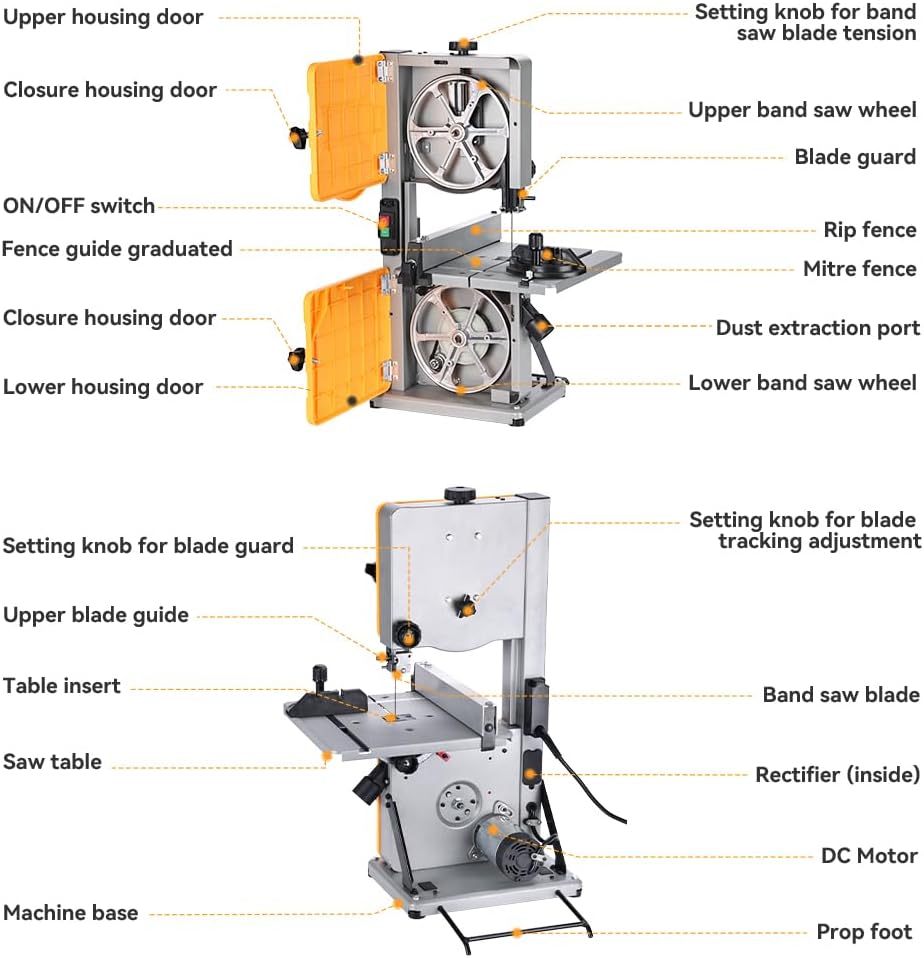 Hoteche 200 mm bandzaag, 250 W koperdraadmotor, 1500 tpm, maximale snijbreedte 200 mm, in gekleurde doos