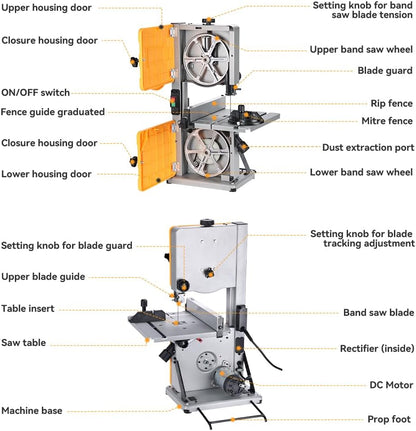 Hoteche 200 mm bandzaag, 250 W koperdraadmotor, 1500 tpm, maximale snijbreedte 200 mm, in gekleurde doos
