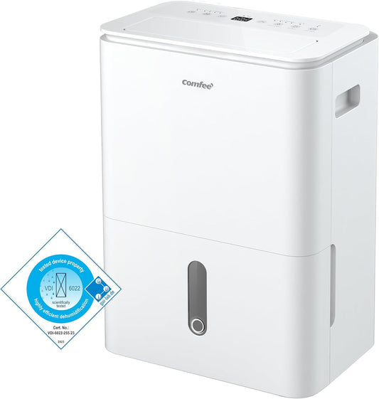 COMFEE luchtontvochtiger Easy Dry 16L/dag, 4 modi, luchtbevochtiger aangesloten, watertank 3 l, wasdroger, swingfunctie, voor ruimtes van 32㎡/80 m³