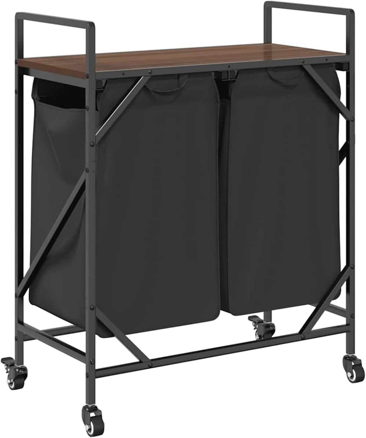 Wasmmand – Wasbak – Wascontainer – Waschmand – Wasbox – 3 Compartimenten – Sonoma Eikenhouten Plank – Uitneembare Waszakken – Wieltjes Met Rem - QUORE