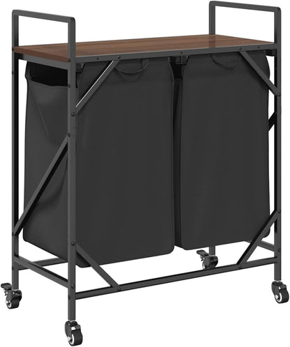 Wasmmand – Wasbak – Wascontainer – Waschmand – Wasbox – 3 Compartimenten – Sonoma Eikenhouten Plank – Uitneembare Waszakken – Wieltjes Met Rem - QUORE