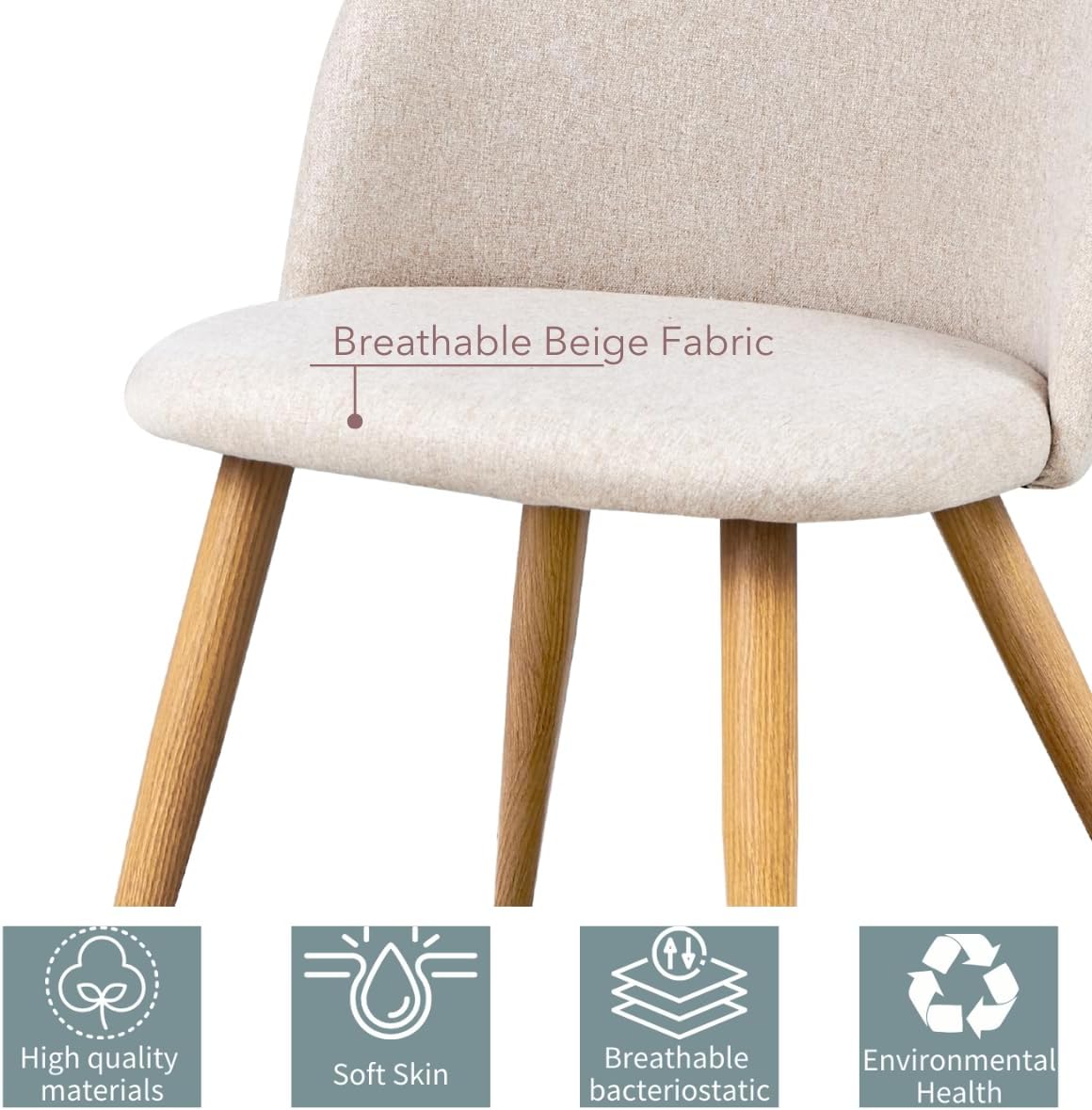 FurnitureR Set van 4 moderne eetkamerstoelen in schelpvorm, zachte beige stof met metalen poten, elegante keukenstoelen