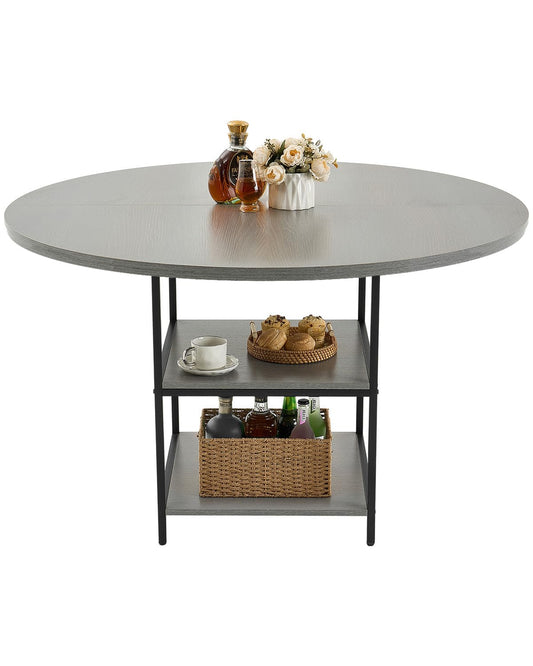 VEVOR Ronde eettafel 1200 mm houten tafel belasting 136,1 kg moderne ronde meubels met plank en metalen poten voor keuken thuis woonkamer grijs alleen tafel