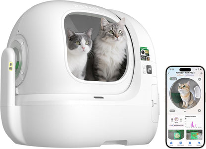 PETKIT PUROBOT MAX PRO 2 Zelfreinigende Kattenbak, Grotere Ingang, AI Camera, Automatisch Kattenbak, 2.4G en 5G Wifi, App-Control, Gezondheidstracering, Geurverwijdering, 76L, Voor Meerdere Katten