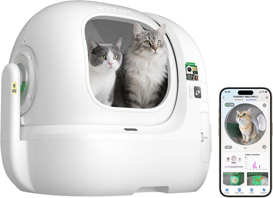 PETKIT PUROBOT MAX PRO 2 Zelfreinigende Kattenbak, Grotere Ingang, AI Camera, Automatisch Kattenbak, 2.4G en 5G Wifi, App-Control, Gezondheidstracering, Geurverwijdering, 76L, Voor Meerdere Katten