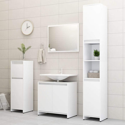 Gecheer 4 Piece Bathroom Furniture Set, Mirror Medium Cabinet Tall Cabinet Under Sink Cabinet, White Chipboard Bathroom Furniture Sets - QUORE