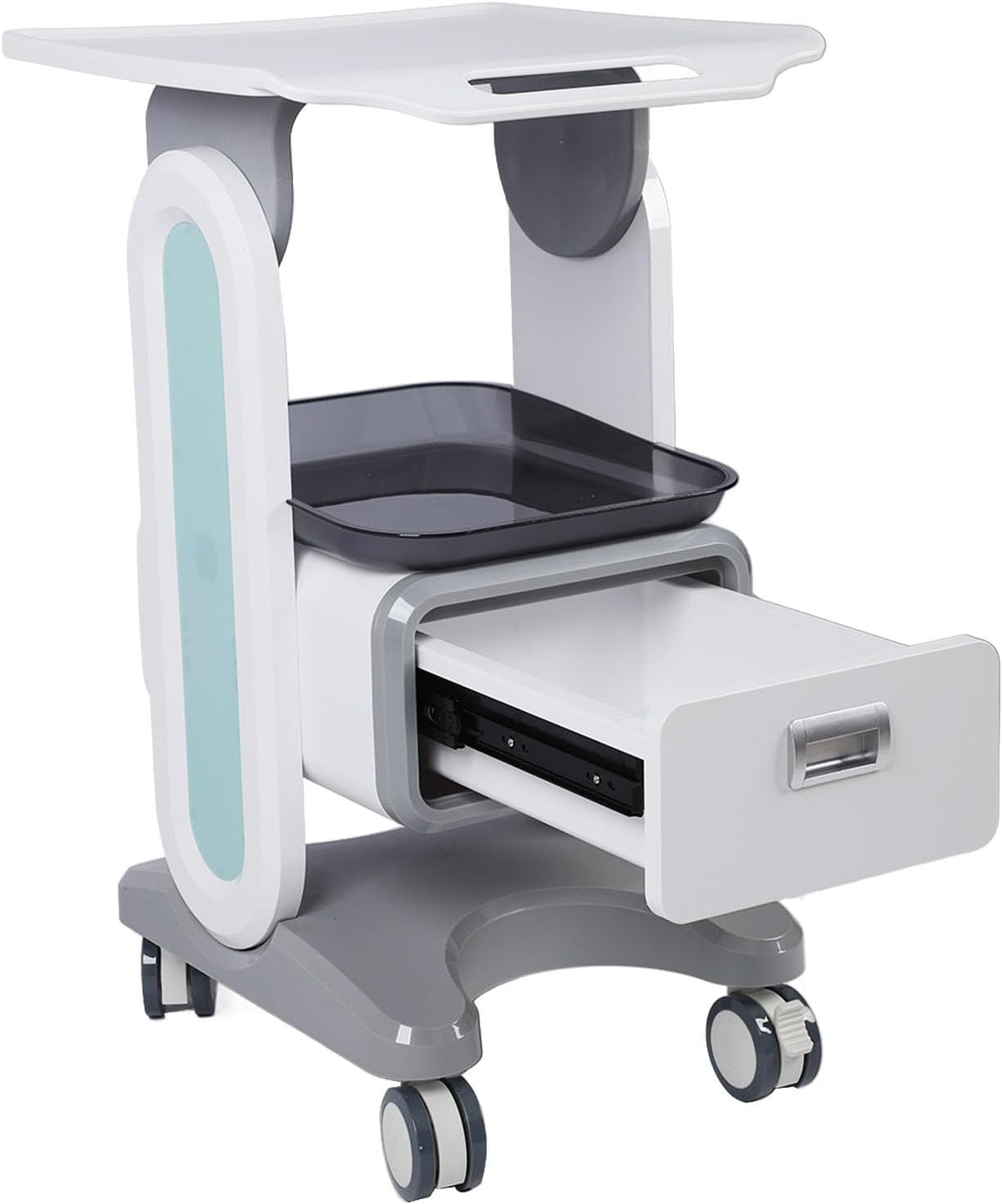 50 kg draagbare medische wagen met groot werkblad, enkele lade en universele rol voor schoonheidssalon, laboratorium, tandheelkundige kliniek