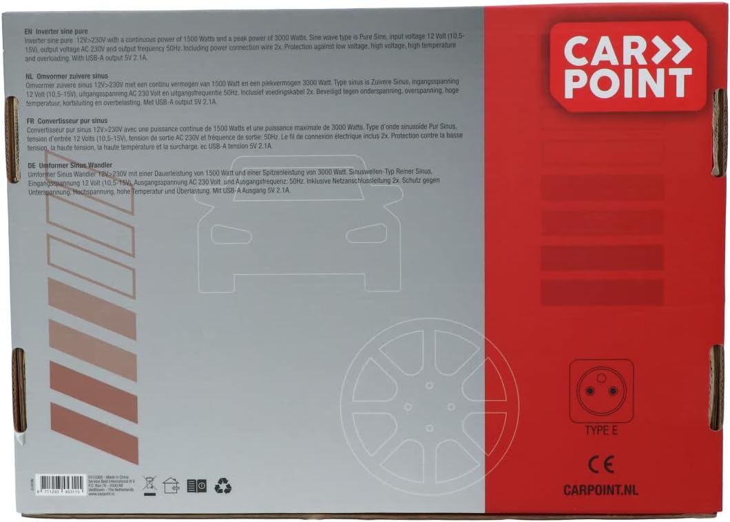 Carpoint Inverter Pure Sine 12 V > 230 V 1500 W French/Belgian Socket       </font></font>