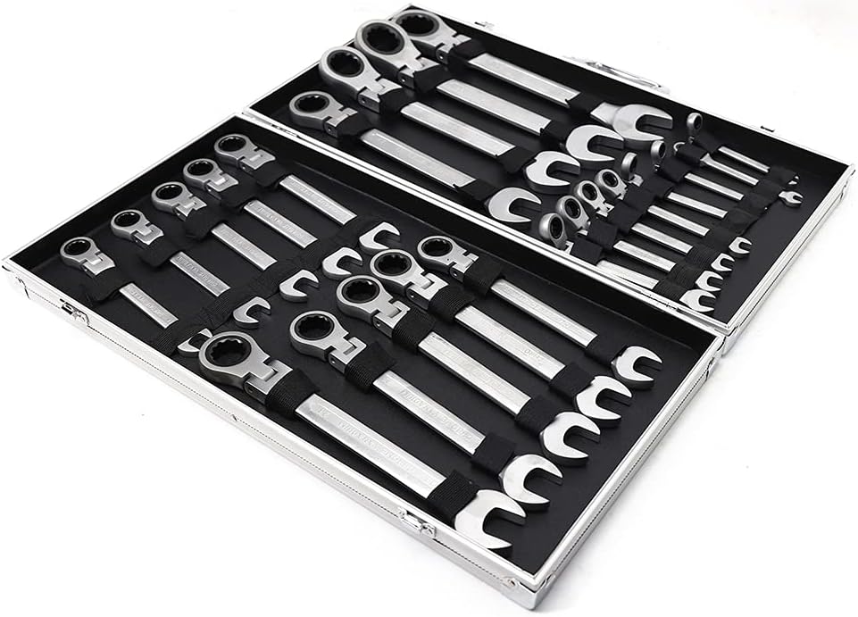 22-Piece Set 6-32mm Hinge Ratchet Wrench Set Ring Mouth Wrench Set Tools Fork Wrench Ratchet Spanner Socket Wrench Ratchet Case Screw Wrench Tool with Box - QUORE