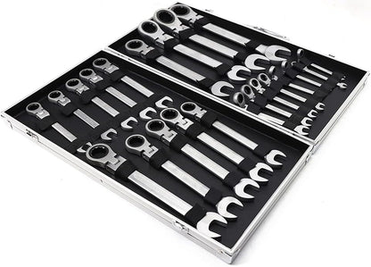 22-Piece Set 6-32mm Hinge Ratchet Wrench Set Ring Mouth Wrench Set Tools Fork Wrench Ratchet Spanner Socket Wrench Ratchet Case Screw Wrench Tool with Box - QUORE