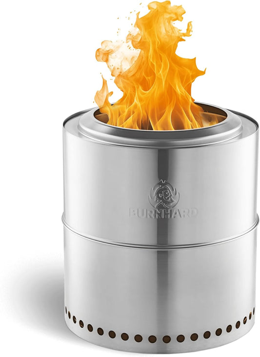 Vuurschaal roestvrij staal BURNHARD® rookarm, secundaire verbranding, steeksysteem, uitneembare aslade, draagtas – Sfeervol vuur