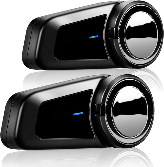 QSPORTPEAK Motorcommunicatiesysteem, M2 motorfiets bluetooth intercom met stereogeluid, motorfiets helm headset tot 6 bestuurders (1000 m bereik, waterdicht, FM-radio, voice prompt) (2 stuks)