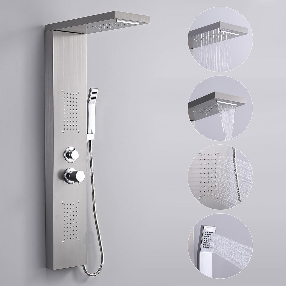 Douchepanelen – Douchesysteem – Douchekolom – Douchewand – Douchearmatuur – Roestvrij Staal – 4 Functies met Regendouche en Massagejets