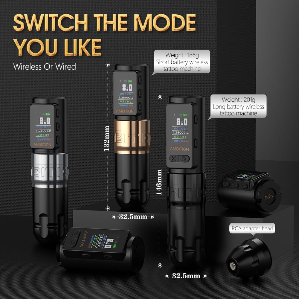 Ambition Soldier Max Tattoo Machine Rotary Cartridge Pen Gun met 2400mAh batterij Factureringsfunctie Frequentiemodus Stabiliserende systeemvoorziening voor professionele tattoo-artiesten