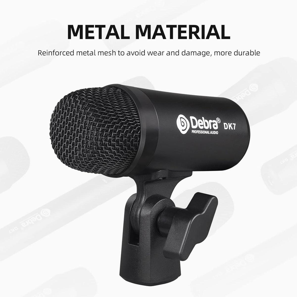 D Debra DK7 Pro 7-delige bedrade drummicrofoonkit voor drummers, inclusief microfoon, microfoonclip met opties voor kick drums, snare, rack/floor toms, congas en cymbals