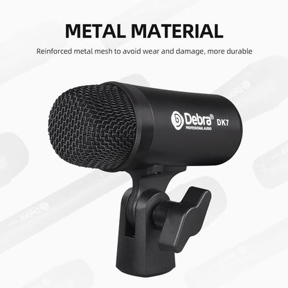 D Debra DK7 Pro 7-delige bedrade drummicrofoonkit voor drummers, inclusief microfoon, microfoonclip met opties voor kick drums, snare, rack/floor toms, congas en cymbals