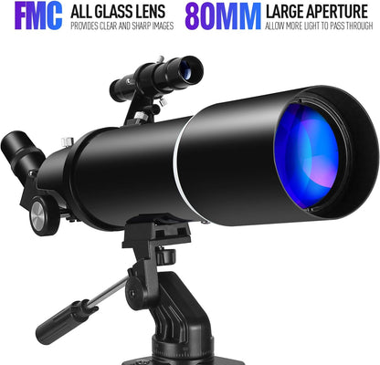 Telescoop, astronomie telescoop voor volwassenen, 80 mm Aperture 600 mm draagbare reisscoop voor beginners en kinderen met statief telefoon adapter rugzak