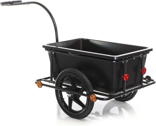 Wiltec fietskar tot 80 kg met koppeling en luchtbanden, zwarte fietsaanhanger 90 liter voor transport, fietsaanhangwagen met uitneembare bak
