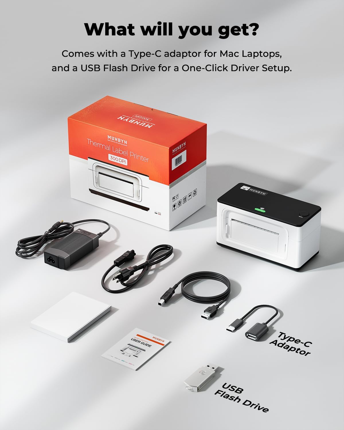 MUNBYN 941 300 DPI Bluetooth thermische printer 4 x 6, zonder inkt en zelfklevend, afdruksnelheid 150 mm/s, USB/Bluetooth-verbinding, compatibel met Colissimo, UPS, Amazon, Ebay, Shopify